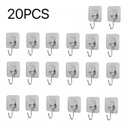 Heavy Duty Waterproof Wall Hooks - 22 lbs Adhesive Nail-Free Transparent for Kitchen  Bathroom - ZOOMNSTORE