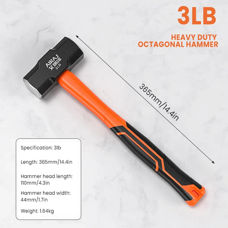 Heavy Wall Hammer - AIRAJ Octagon Hammer with Soft Handle for Wall Removal - ZOOMNSTORE