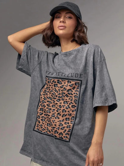 Heavyweight Cotton T-Shirt - Womens Retro Casual Short Sleeve Top in Washed Black - ZOOMNSTORE