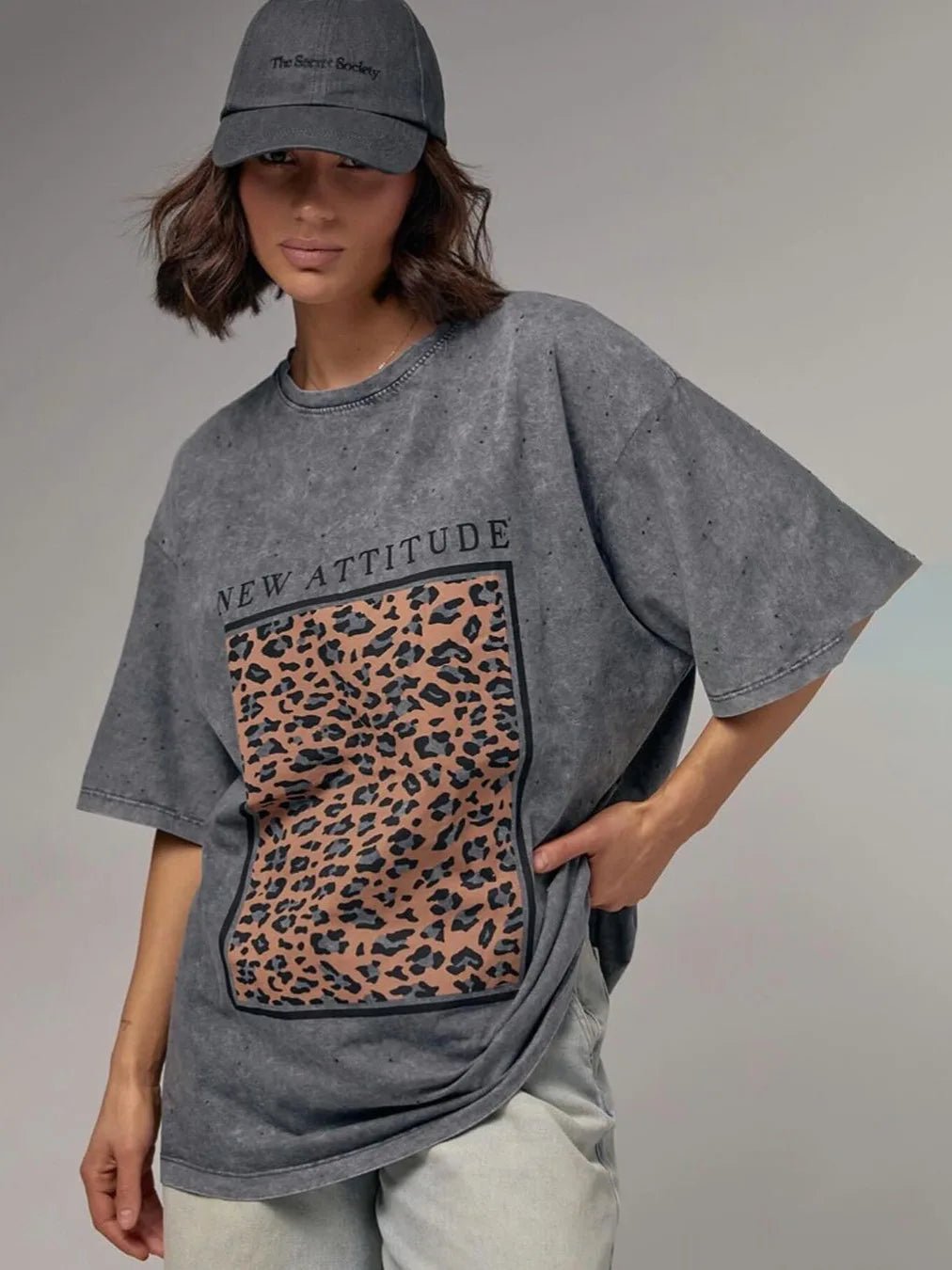 Heavyweight Cotton T-Shirt - Womens Retro Casual Short Sleeve Top in Washed Black - ZOOMNSTORE