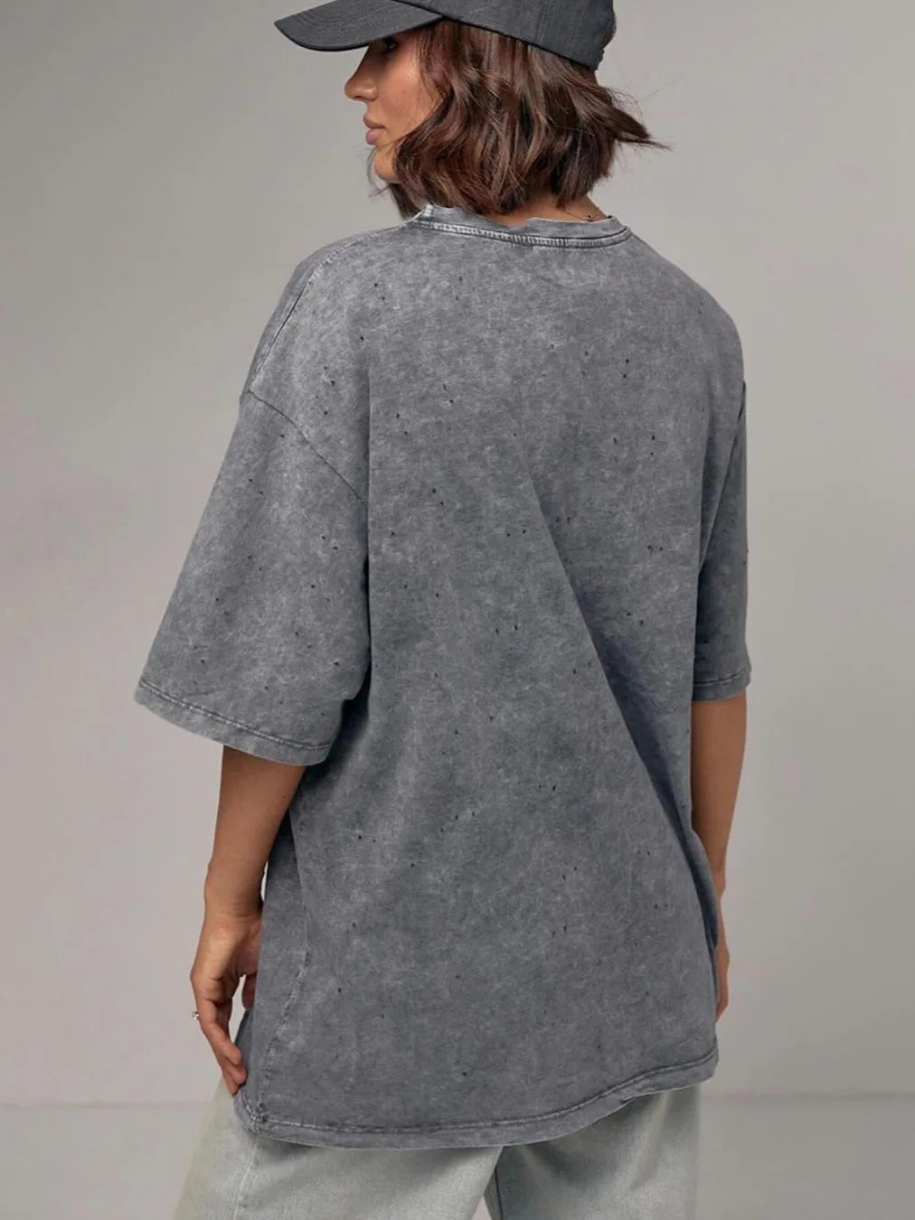 Heavyweight Cotton T-Shirt - Womens Retro Casual Short Sleeve Top in Washed Black - ZOOMNSTORE