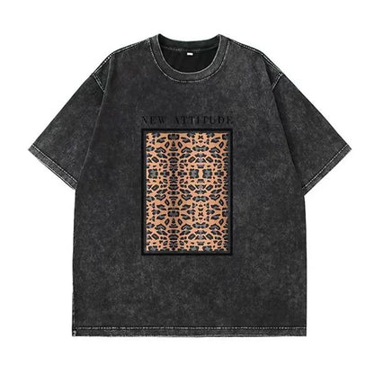 Heavyweight Cotton T-Shirt - Womens Retro Casual Short Sleeve Top in Washed Black - ZOOMNSTORE