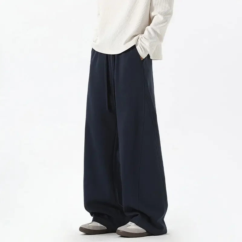 Heavyweight Sports Sweatpants - Men's Wide Leg Cotton Knit Casual Pants - ZOOMNSTORE