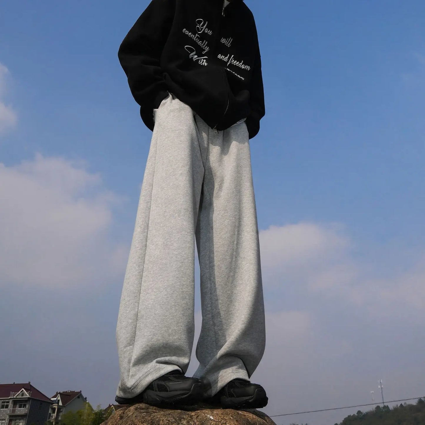 Heavyweight Sports Sweatpants - Men's Wide Leg Cotton Knit Casual Pants - ZOOMNSTORE