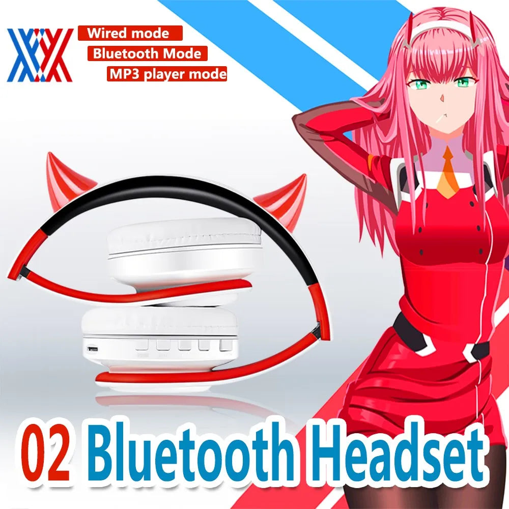 Cosplay Anime Darling in the FranXX 02 Hint Tone Wireless Bluetooth Headset Head Mounted Plug In Card Mobile Phone Headphones