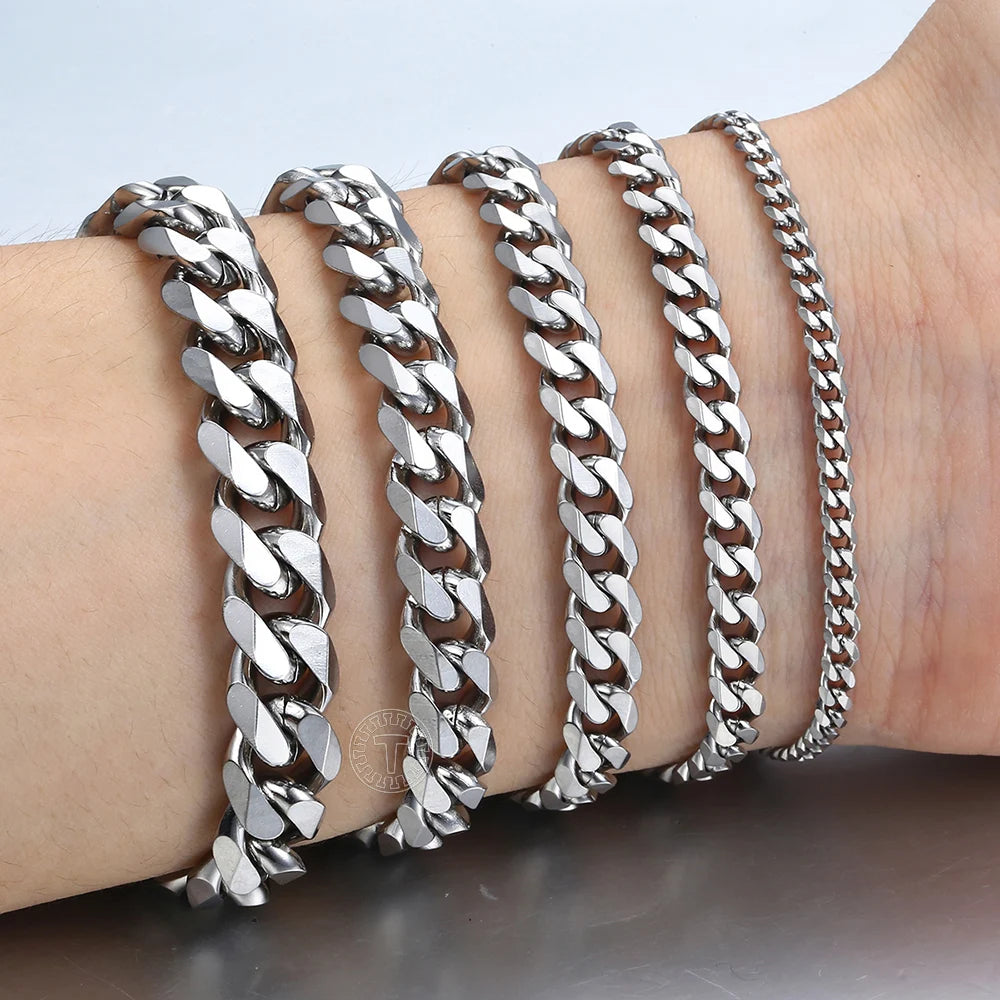Mens Stainless Steel Curb Cuban Link Bracelet - Black  Gold Silver Color Womens Jewelry KBM03 - ZOOMNSTORE