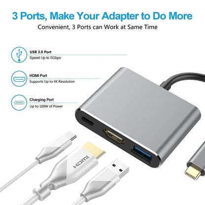 USB C Hub Adapter – 8-in-1 Aluminum Alloy Multiport Docking Station with 4K HDMI, Thunderbolt 3 & RJ45 Ethernet