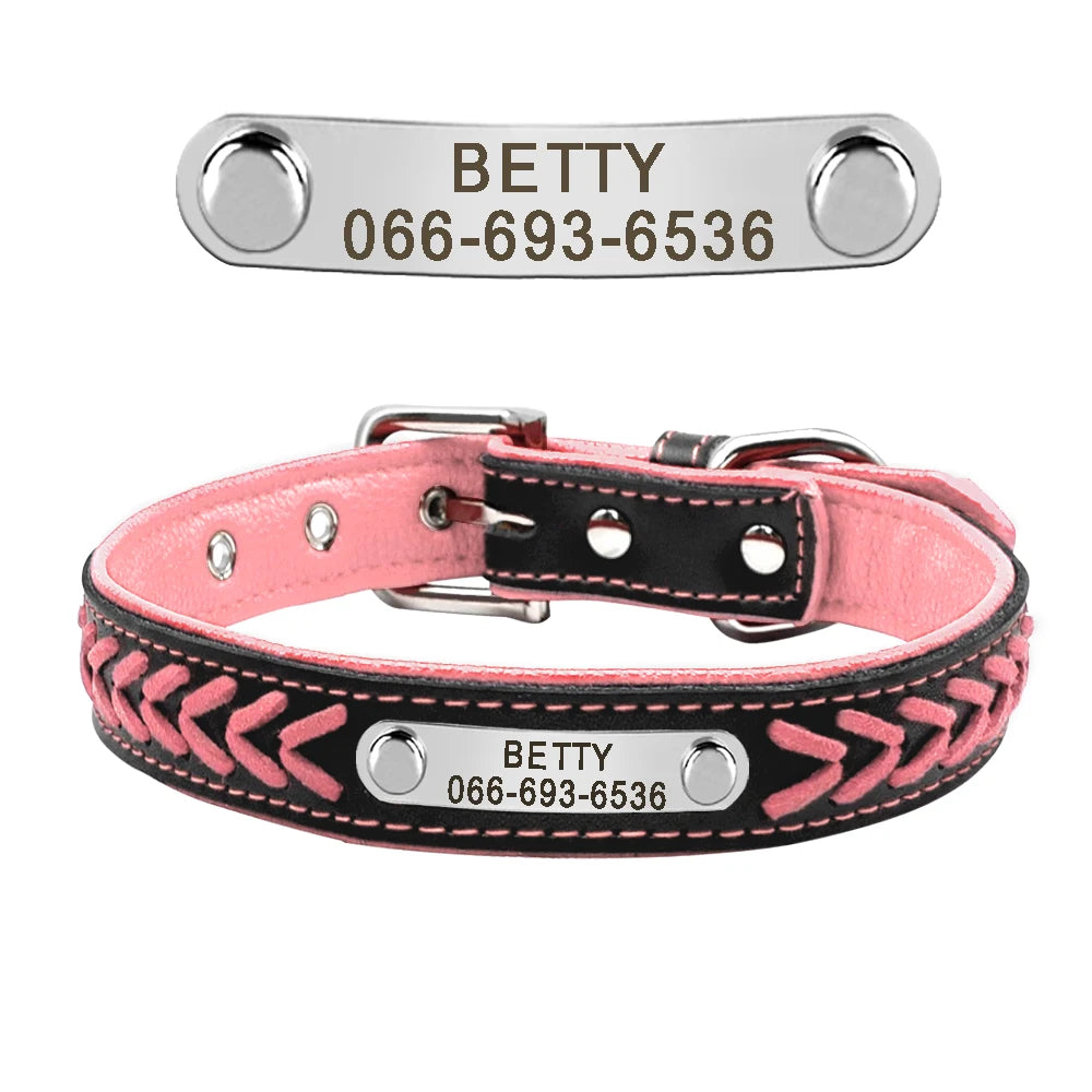 Personalized Dog Collar Leather Padded Dogs Braided Collars Free Engraving Pet ID Tag Nameplate for Small Medium Large Dogs