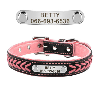 Personalized Dog Collar Leather Padded Dogs Braided Collars Free Engraving Pet ID Tag Nameplate for Small Medium Large Dogs