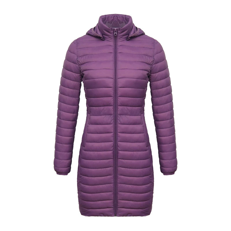 SANTELON Winter Women Loose Long Parka Coat With Detachable Hood Female Soild Ultralight Portable Warm Padded Cotton Outwear