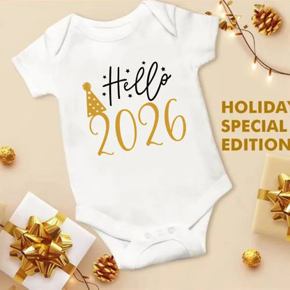 Hello 2026 Newborn Baby Bodysuit Cotton Short Sleeve Infant Rompers Body Baby Boys Girls New Year Ropa Clothes Christmas Gift - ZOOMNSTORE