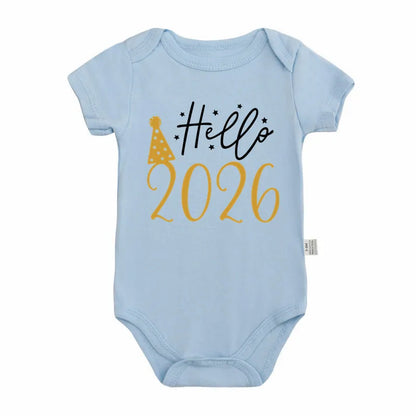 Hello 2026 Newborn Baby Bodysuit Cotton Short Sleeve Infant Rompers Body Baby Boys Girls New Year Ropa Clothes Christmas Gift - ZOOMNSTORE