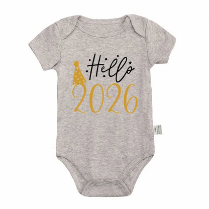 Hello 2026 Newborn Baby Bodysuit Cotton Short Sleeve Infant Rompers Body Baby Boys Girls New Year Ropa Clothes Christmas Gift - ZOOMNSTORE