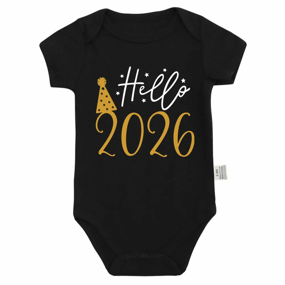 Hello 2026 Newborn Baby Bodysuit Cotton Short Sleeve Infant Rompers Body Baby Boys Girls New Year Ropa Clothes Christmas Gift - ZOOMNSTORE