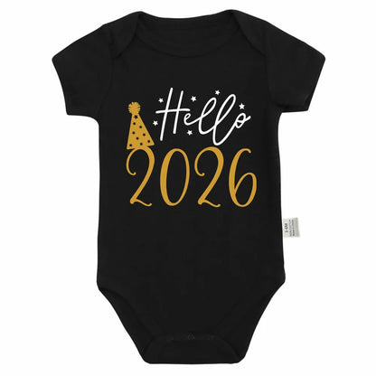 Hello 2026 Newborn Baby Bodysuit Cotton Short Sleeve Infant Rompers Body Baby Boys Girls New Year Ropa Clothes Christmas Gift - ZOOMNSTORE