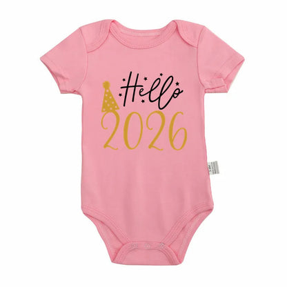 Hello 2026 Newborn Baby Bodysuit Cotton Short Sleeve Infant Rompers Body Baby Boys Girls New Year Ropa Clothes Christmas Gift - ZOOMNSTORE