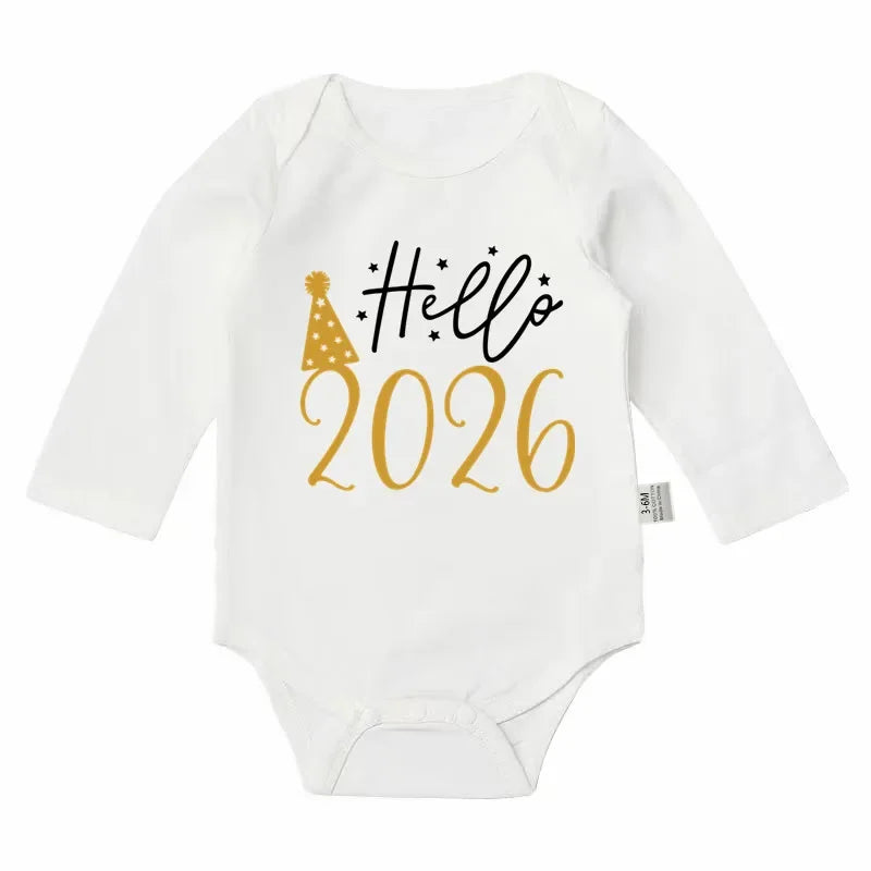 Hello 2026 Newborn Baby Bodysuit Cotton Short Sleeve Infant Rompers Body Baby Boys Girls New Year Ropa Clothes Christmas Gift - ZOOMNSTORE