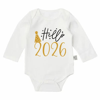 Hello 2026 Newborn Baby Bodysuit Cotton Short Sleeve Infant Rompers Body Baby Boys Girls New Year Ropa Clothes Christmas Gift - ZOOMNSTORE