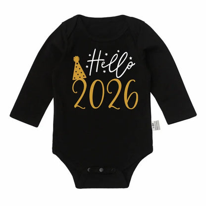 Hello 2026 Newborn Baby Bodysuit Cotton Short Sleeve Infant Rompers Body Baby Boys Girls New Year Ropa Clothes Christmas Gift - ZOOMNSTORE