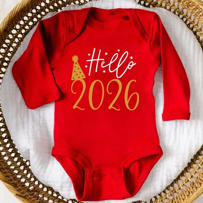 Hello 2026 Newborn Baby Bodysuit Cotton Short Sleeve Infant Rompers Body Baby Boys Girls New Year Ropa Clothes Christmas Gift - ZOOMNSTORE