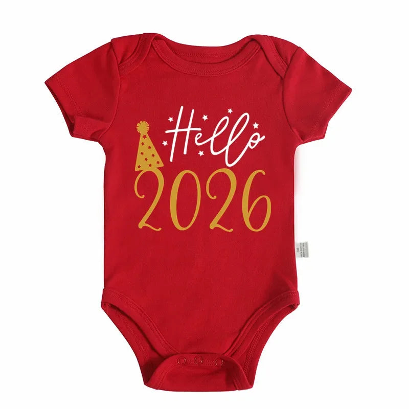 Hello 2026 Newborn Baby Bodysuit Cotton Short Sleeve Infant Rompers Body Baby Boys Girls New Year Ropa Clothes Christmas Gift - ZOOMNSTORE