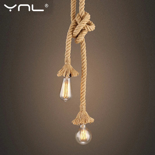 Hemp Rope Pendant Light - Vintage Industrial Hanging Lamp E27 85-265V - ZOOMNSTORE