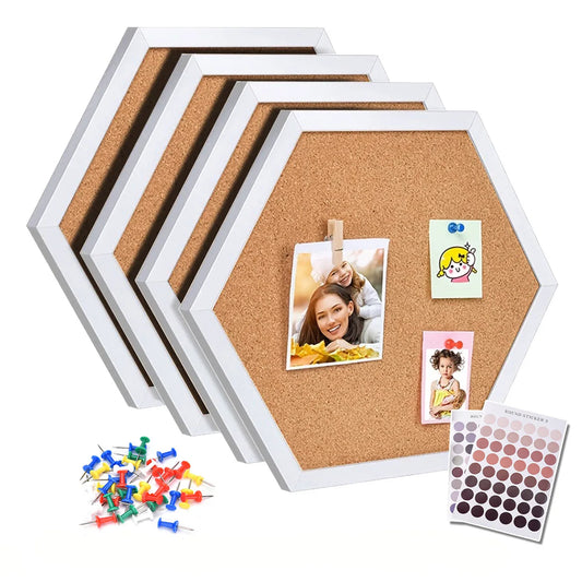 Hexagon Cork Board - White Wood Frame Decorative Pin Board for Wall Message - ZOOMNSTORE
