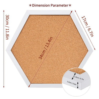 Hexagon Cork Board - White Wood Frame Decorative Pin Board for Wall Message - ZOOMNSTORE