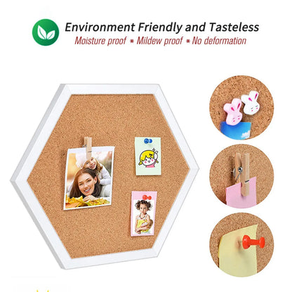 Hexagon Cork Board - White Wood Frame Decorative Pin Board for Wall Message - ZOOMNSTORE