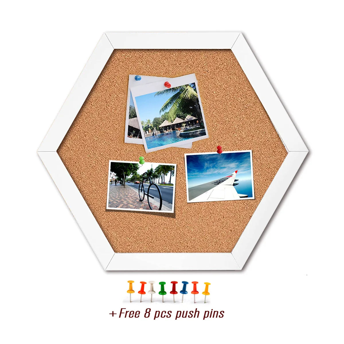 Hexagon Cork Board - White Wood Frame Decorative Pin Board for Wall Message - ZOOMNSTORE