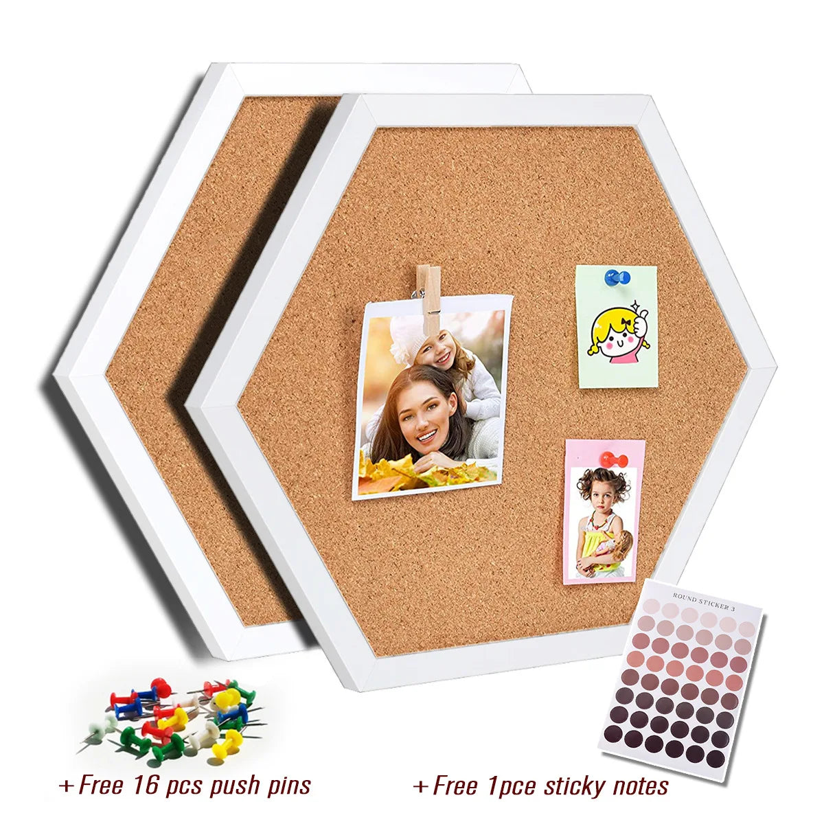 Hexagon Cork Board - White Wood Frame Decorative Pin Board for Wall Message - ZOOMNSTORE