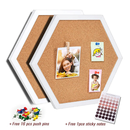 Hexagon Cork Board - White Wood Frame Decorative Pin Board for Wall Message - ZOOMNSTORE