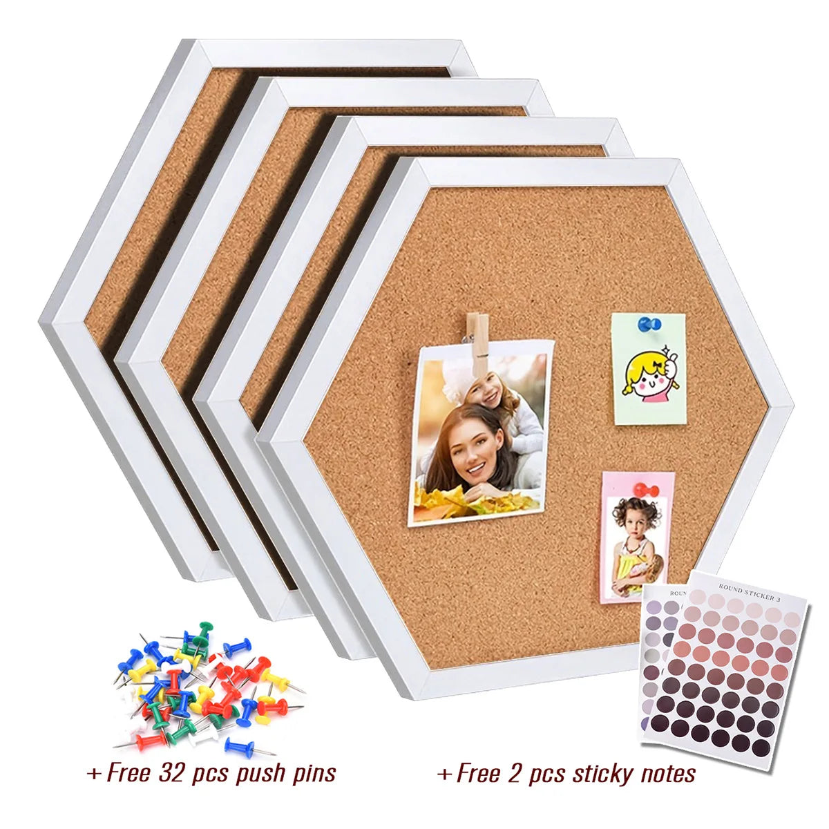 Hexagon Cork Board - White Wood Frame Decorative Pin Board for Wall Message - ZOOMNSTORE