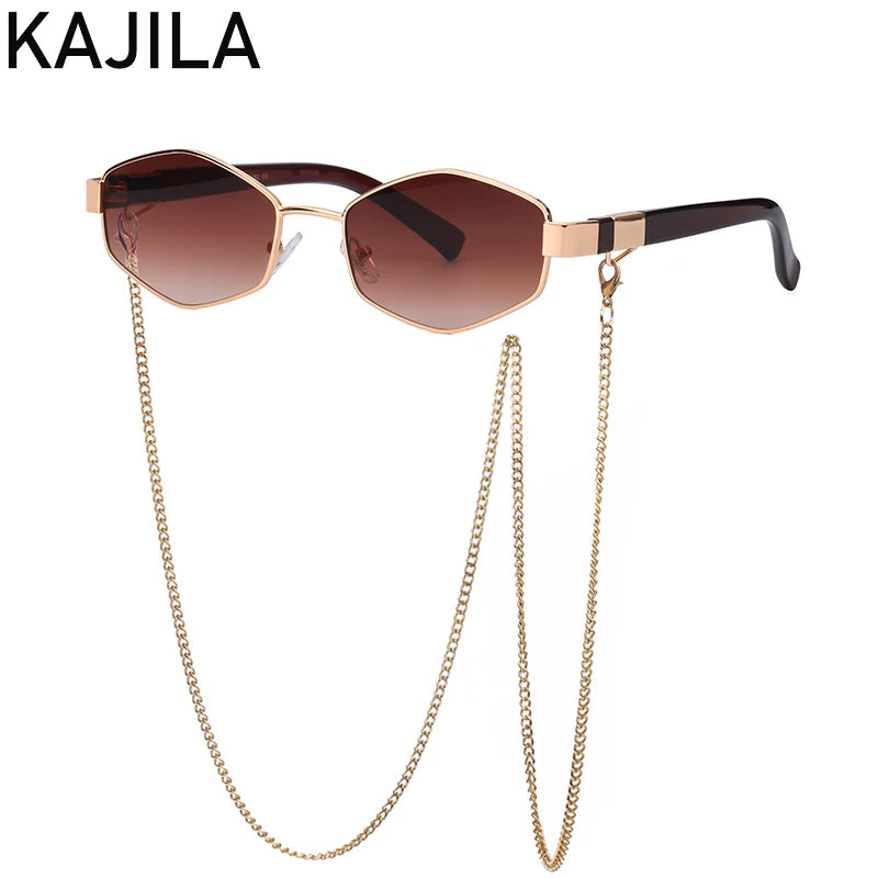Hexagon Sunglasses with Chain - Luxury Punk Shades for Women - ZOOMNSTORE