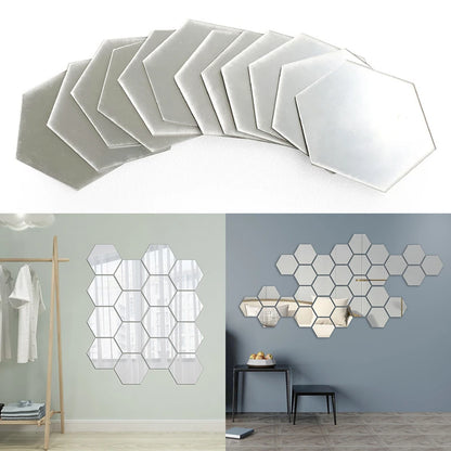 Hexagonal Mirror Stickers – 12PCS Geometric Wall Decor with Built-In Adhesive - ZOOMNSTORE
