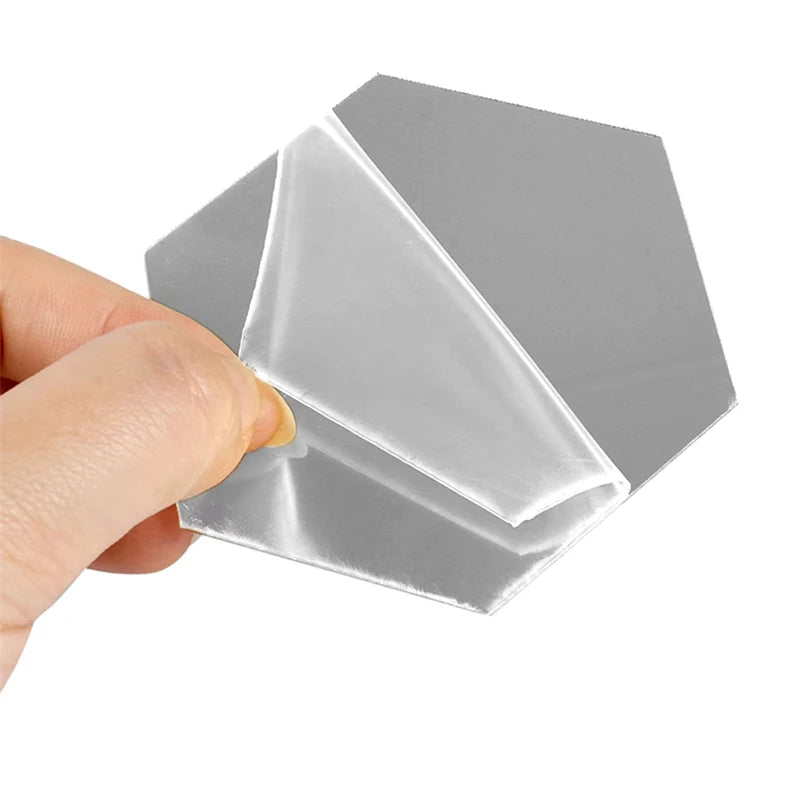 Hexagonal Mirror Stickers – 12PCS Geometric Wall Decor with Built-In Adhesive - ZOOMNSTORE