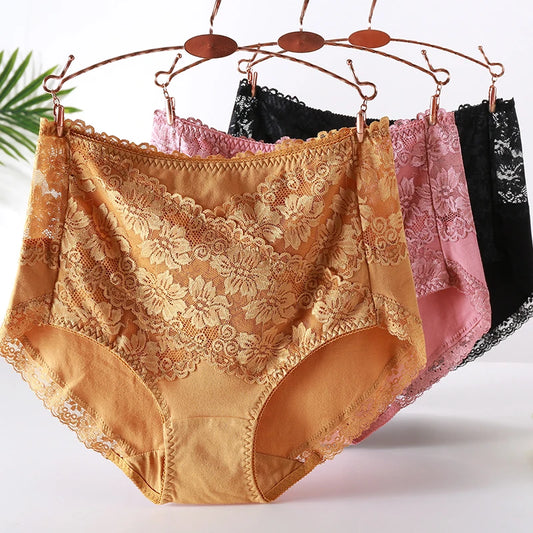 Woman Sexy Cotton Panties of Large Size New Lace Female Underwear with High Waist Cotton Briefs Plus Size Women's Panties 2025