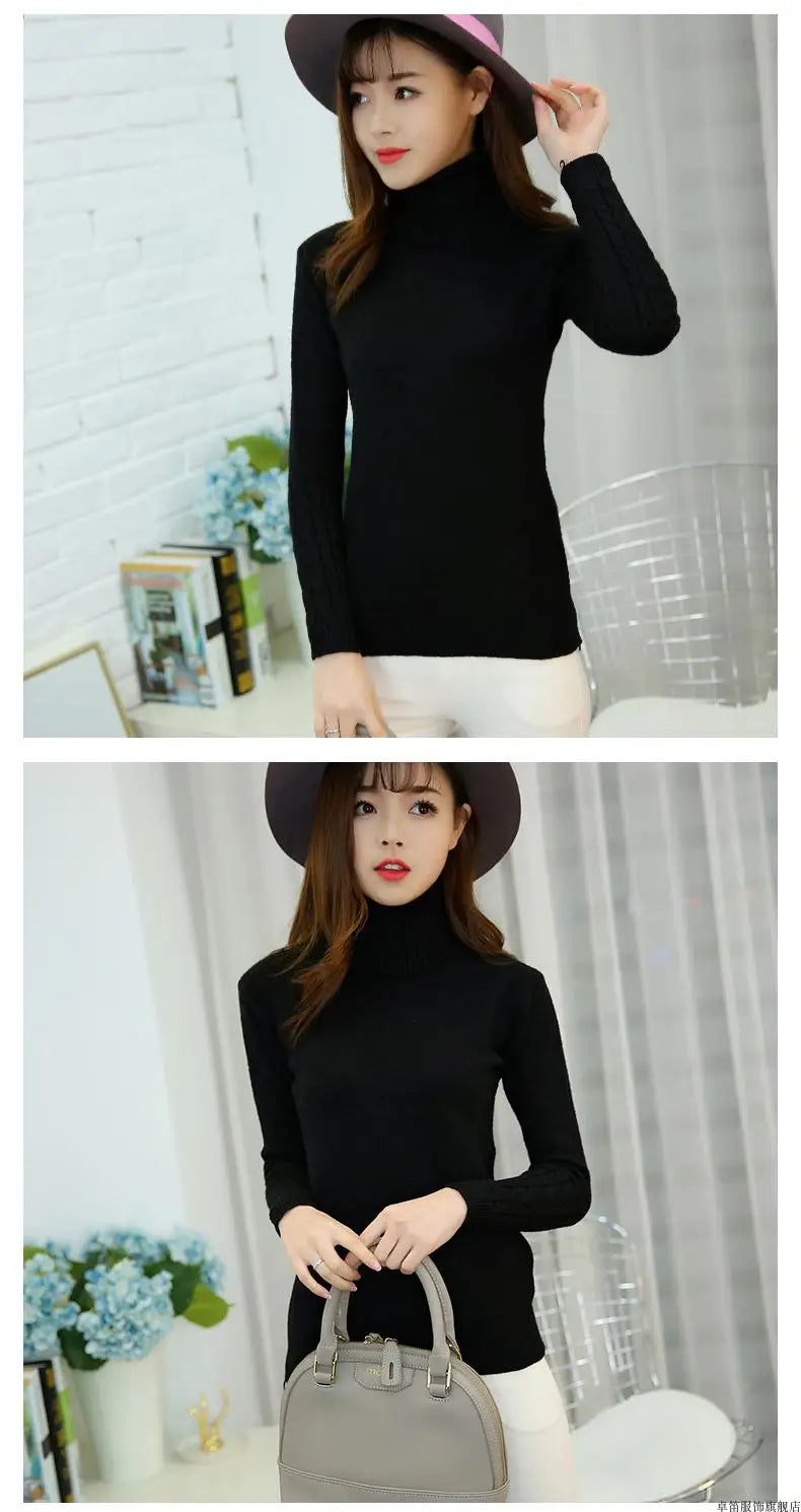 Women Sweater Turtleneck Pullovers Autumn Winter Sweaters New 2025 Long Sleeves Thick Warm Female Sweater Khaki