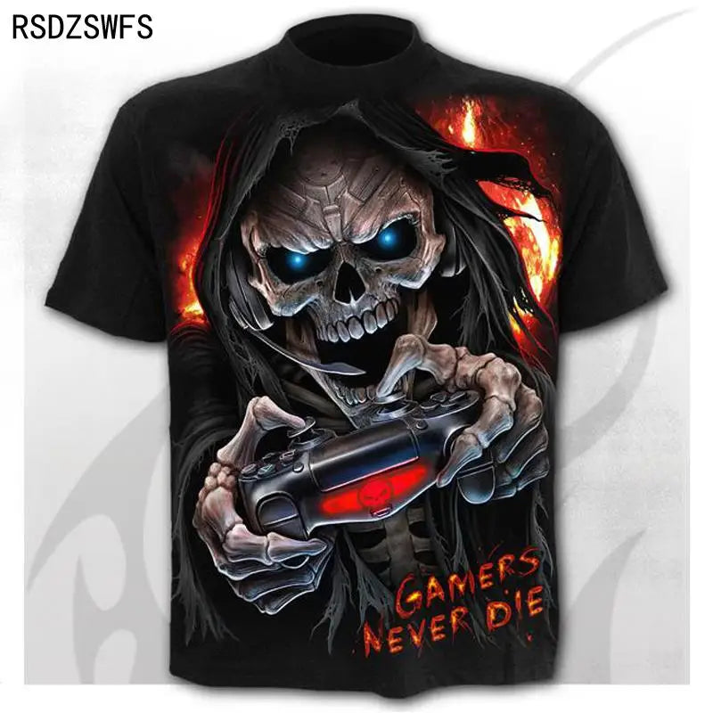 Mens 3D Skull T-Shirt - Punk Summer Streetwear Top O-neck Sizes XXS-5XL