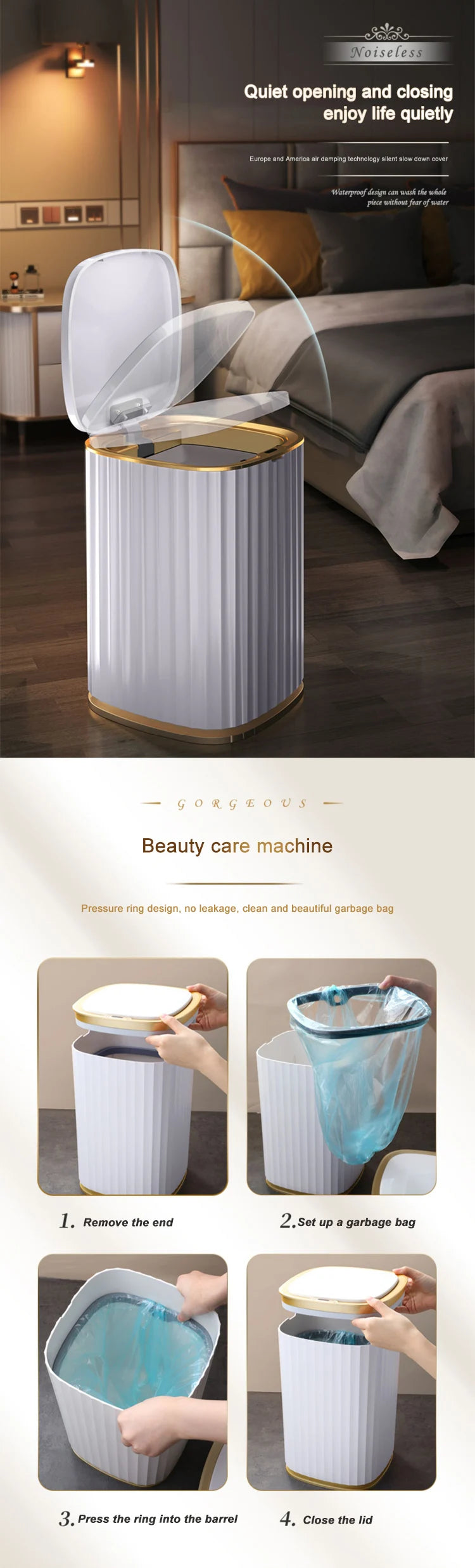 Smart Home Automatic Sensor Trash Can - Waterproof Kitchen Bathroom Wastebasket