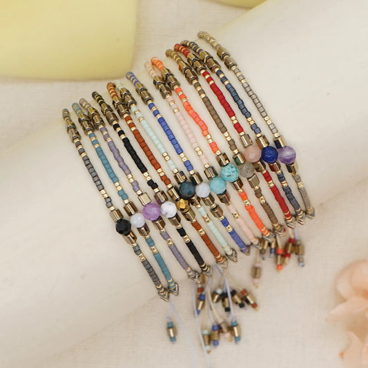 Boho Semi-Precious Stone Bracelet - Amber  Black Gallstone Fashion Gift for Women - ZOOMNSTORE