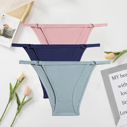 FINETOO 3PC/Set Women's Cotton Panties Underwear Metal Buckle Briefs M-2XL Female Underpant Low Waist Woman Sexy Panty Lingerie