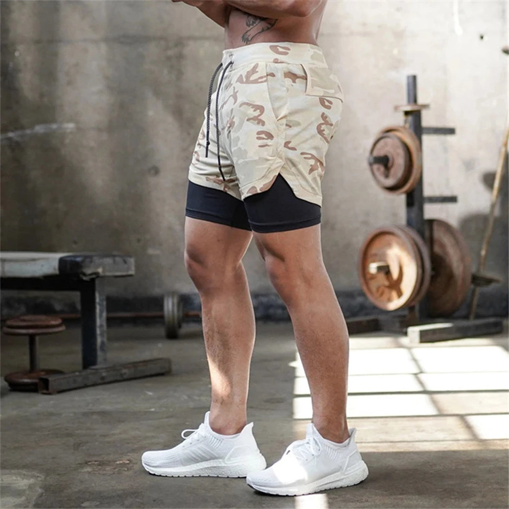 Men Running Shorts - 2 in 1 Quick Dry Sports Jogging Shorts with Hidden Phone Pocket