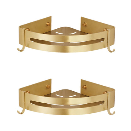 Wall-Mounted Corner Shelf - Brushed Gold Aluminum Bathroom Shampoo Holder