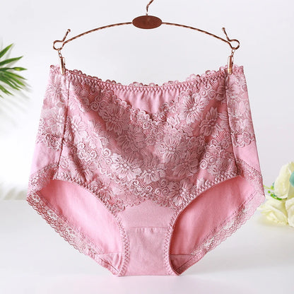 Woman Sexy Cotton Panties of Large Size New Lace Female Underwear with High Waist Cotton Briefs Plus Size Women's Panties 2025