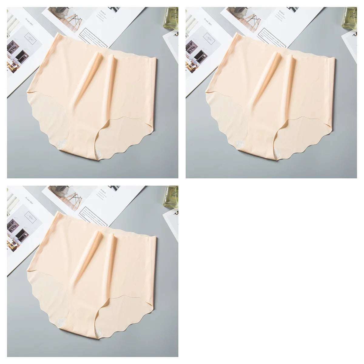 3Pcs/Set Ice Silk Panties Women Hip Lift Briefs Seamless Underwear Female High Waist Panties M-XXL Underpants Invisible Lingerie
