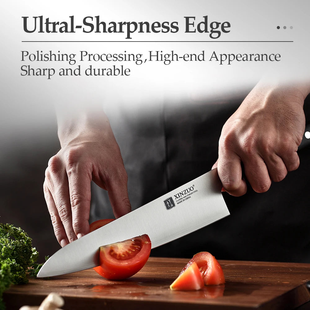 XINZUO 210mm Chef Knife - 3 Layer 440C Core Clad Steel Gyutou with G10 Handle