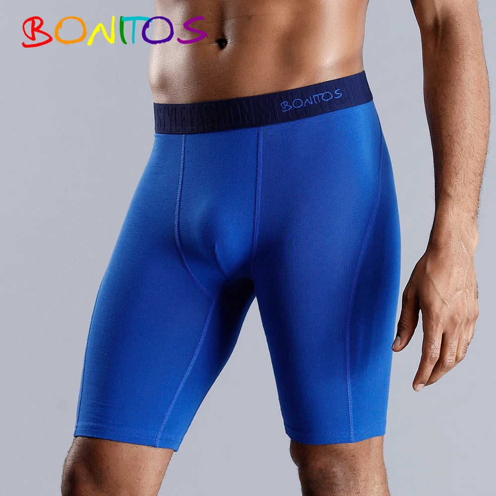 BONITOS Men Boxer Long Leg Boxer Men Underwear Men Underpants Erkek Natural Cotton Sexy Boxer Shorts Top Brand Underwear Soft