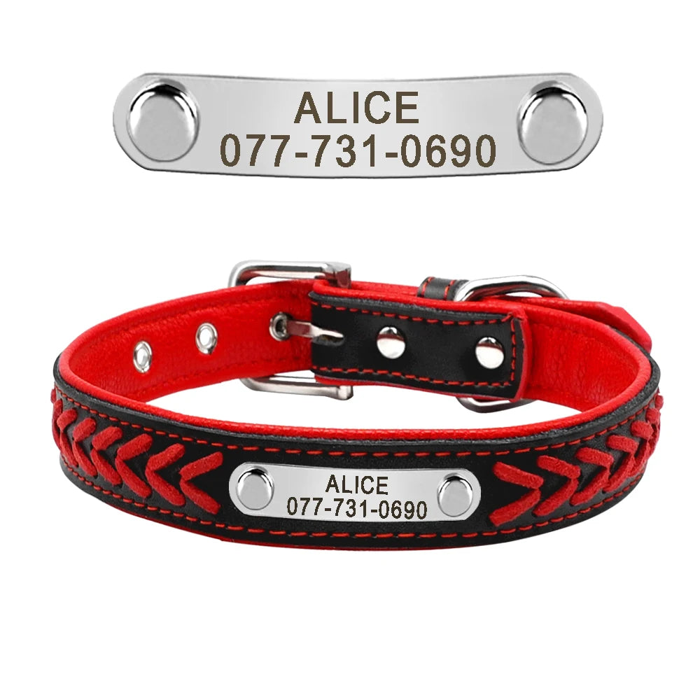 Personalized Dog Collar Leather Padded Dogs Braided Collars Free Engraving Pet ID Tag Nameplate for Small Medium Large Dogs
