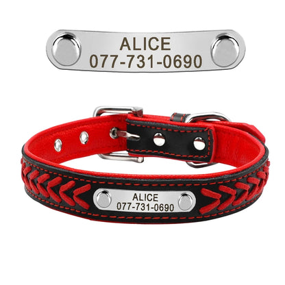 Personalized Dog Collar Leather Padded Dogs Braided Collars Free Engraving Pet ID Tag Nameplate for Small Medium Large Dogs